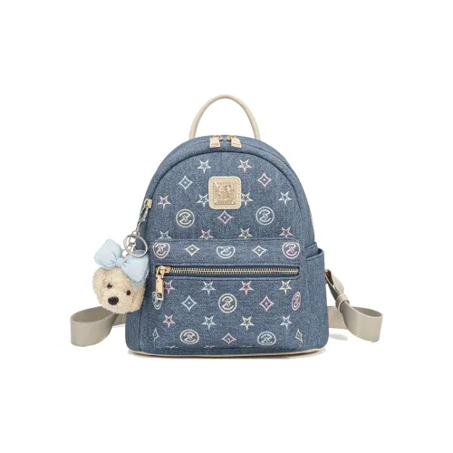 JANITINO ПУ (полиуретан) Рюкзак Стандартный Женский Джинсовый Синий