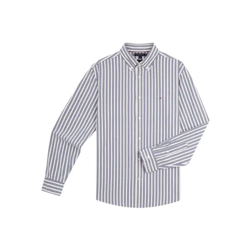 Tommy Hilfiger Серый Синий Белый Полосы 0A4 Мужские Рубашки