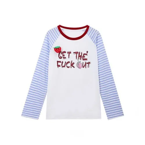 SUSANSAN Белый Синий Полосы Женская T-Рубашка