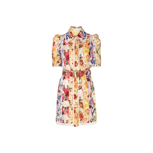 Zimmermann Многоцветные Женские Короткие Платья с Длинными Рукавами