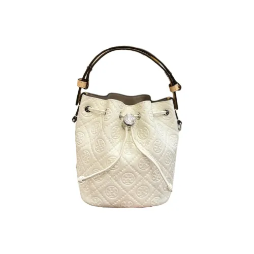 Tory Burch T Monogram Кожа Ведрообразная Сумка Сумка Мини Женская Молочно-белая