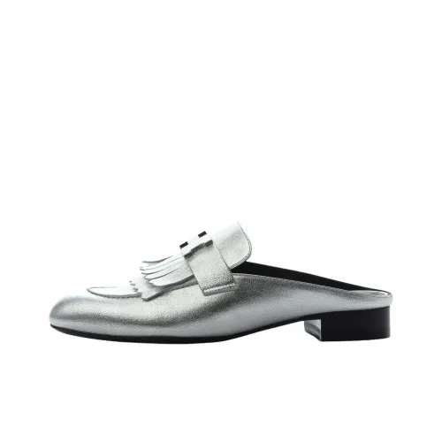 HERMES Резиновая подошва Домашние тапочки Женские Серебряные