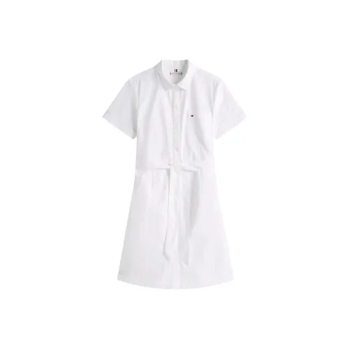 Tommy Hilfiger Оптический Белый Женские Короткие Платья с Короткими Рукавами