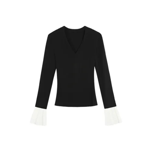 ERIRI Черный V-образный вырез Женские T-рубашки