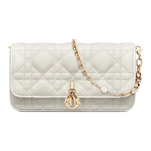 DIOR Lady Dior Плетеный узор Овчина Клатч Сумка через плечо Чехол для телефона Женская Белая