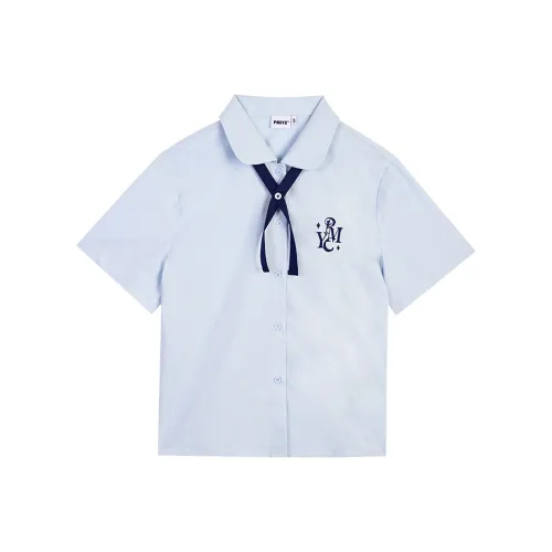 Mu Xiao Xin Синий Вышивка Рубашка + Длинный Перекрестный Галстук-бабочка Женская Рубашка