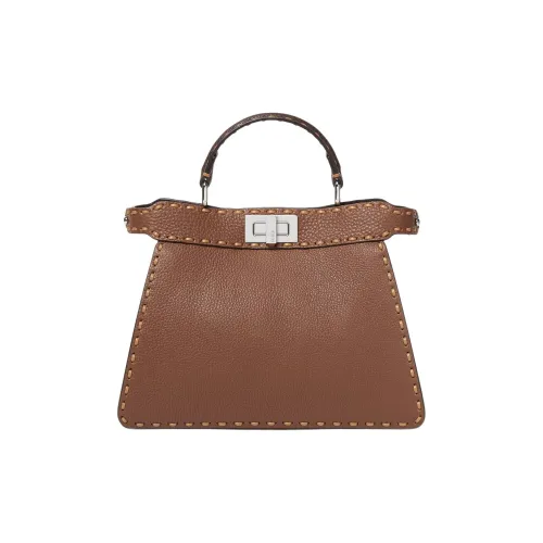 FENDI Peekaboo ISeeU Маленького ФорматаРазноцветная Сумка Selleria Шалфейно-зеленого Цвета, Прошитая Вручную 556 Стежками