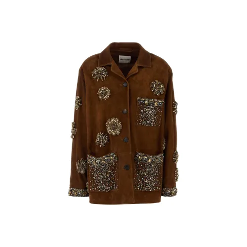 MIU MIU Коньячный Коричневый Женский Кожаный Пальто