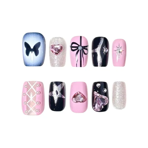 Yun Yue Joe Премиум Атмосфера Городской CHIC Стиль Маленький Милый Сладкий Фальшивые Ногти Короткий LADDER Розовый Градиентный Стиль Instagram