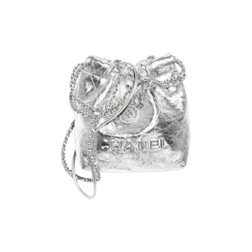 CHANEL Телячья кожа Сумка-хобо Сумка через плечо Мини Women's Silver