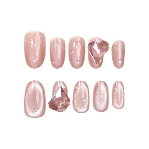 Yun Yue Joe Сушеная роза Короткий Овал Black Hole Кошачий глаз False Nail Миндально-розовый Однотонный Кошачий глаз