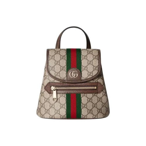 GUCCI Ophidia Монограмма Покрытие Ткань Рюкзак Маленький Женский Бежевый и Коричневый