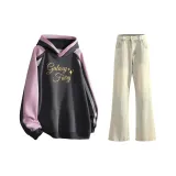 Темно-серый свитшот + желтый грязный деним