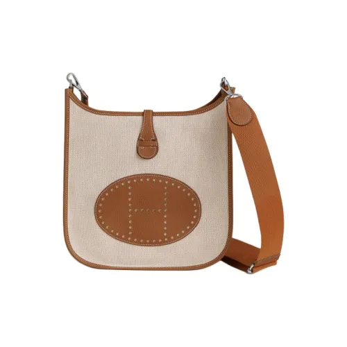 HERMES Evelyne Холст с кожей Clemence Bullock Сумка через плечо Женская Светлый Бежевый Бежевый Золотой