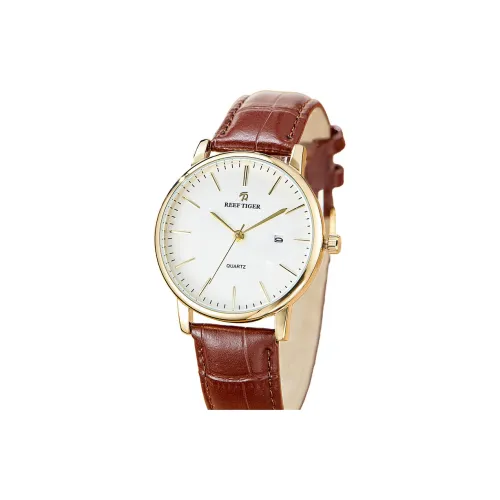 REEF TIGER Кварцевый механизм Кожаный ремешок Часы Мужские Белый циферблат