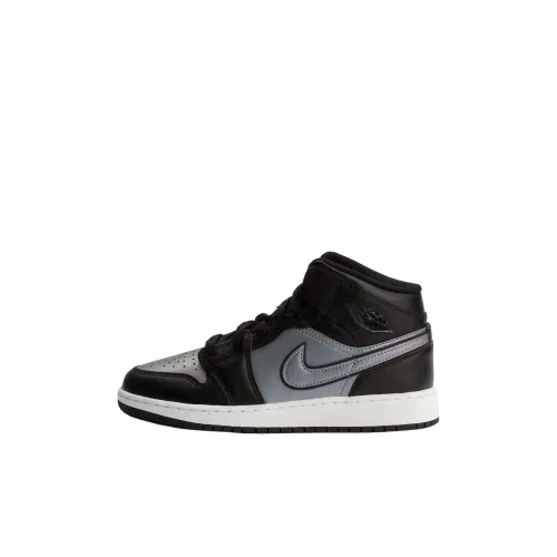 Jordan Air Jordan 1 MID Топ Детские Баскетбольные Кроссовки Черный Серый Унисекс