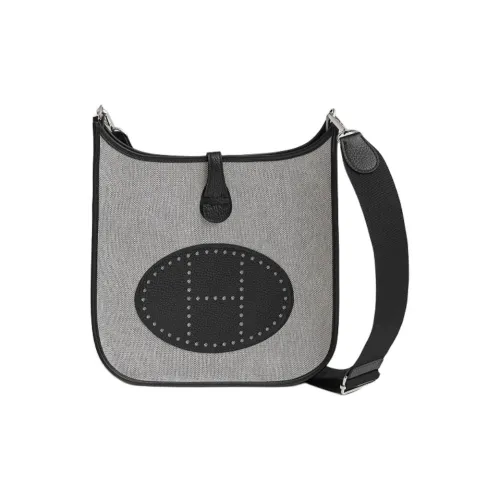 HERMES Evelyne Холст с кожей Clemence Bullock Сумка через плечо Женская Светлый Бежевый и Черный