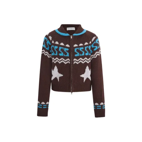 Short Sentence Flapped Intarsia Шерсть Кардиган Свитер Женские