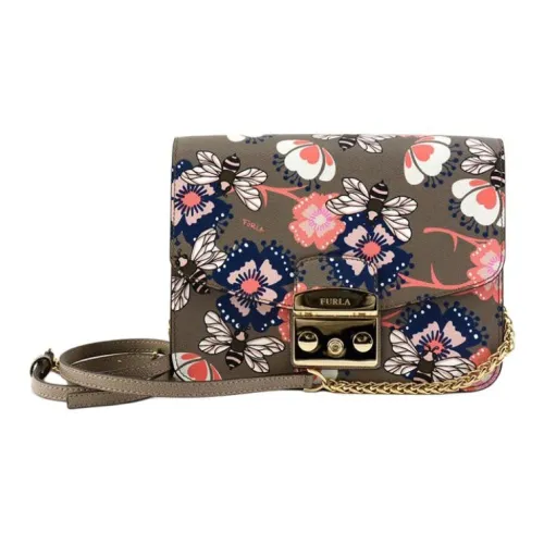 Furla Metropolis Collection Натуральная кожа Маленькая квадратная сумка Сумка через плечо Сумка на плечо Женская Серый Зеленый