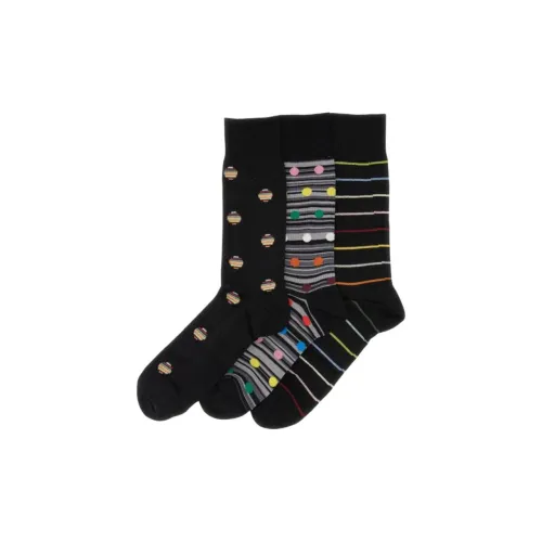 Paul Smith 3 пачки полосатые черные + многоцветные + в горошек черные мужские носки MID до икры