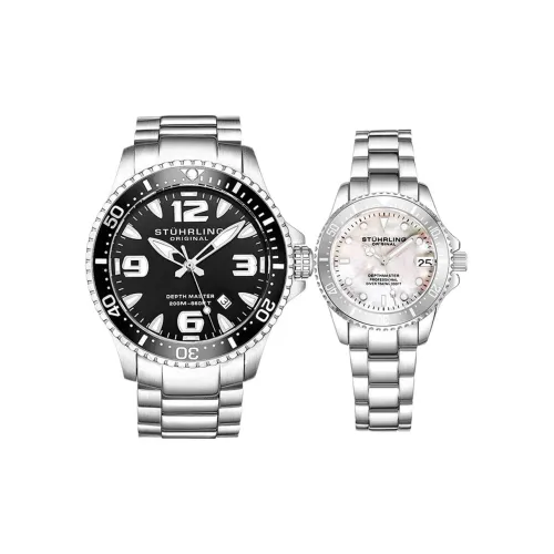 STUHRLING Пара Наручных часов Кварцевый механизм Нержавеющая сталь Ремешок 43 мм Черный циферблат Унисекс