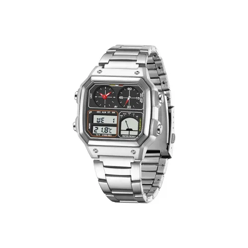 Sanda Электронный + Кварцевый механизм Стальной ремешок Часы Мужские Черный циферблат