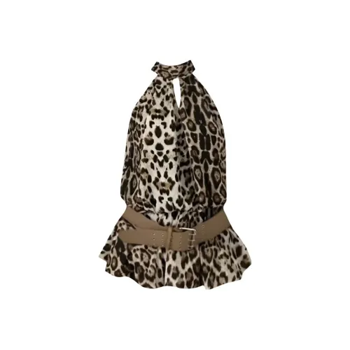 ACJL Леопардовый принт Платье + Ремень + Шорты Женские Платья без рукавов