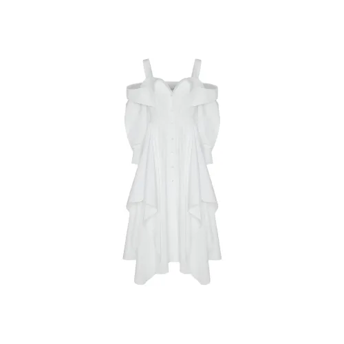 Alexander McQueen Белые Женские Длинные Платья с Длинными Рукавами