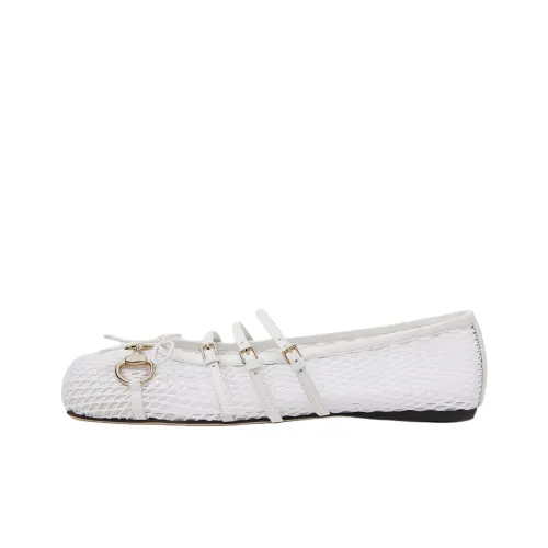 GUCCI Застежка Horsebit Планшет Мэри Джейн Женские Белые