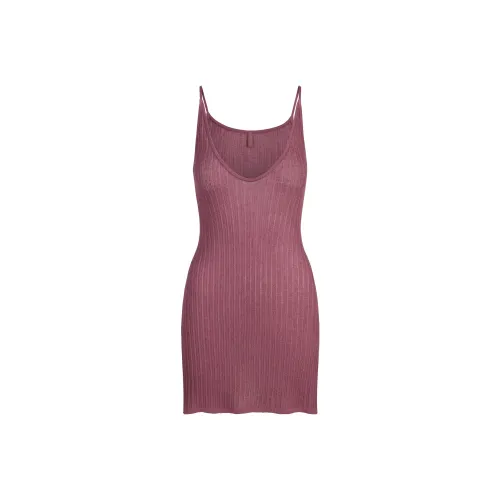 SKIMS FW25 Прозрачный KNIT Plunge Мини Платье Slip Платье Женские