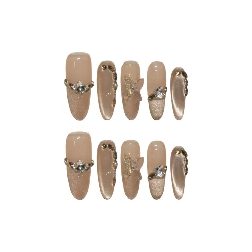 BDQC Mature LADY Стиль Сверкающий страз Цепочка Кошачий глаз False Nail 25mm False Nail Средний LADDER Телесный Градиентный Милый