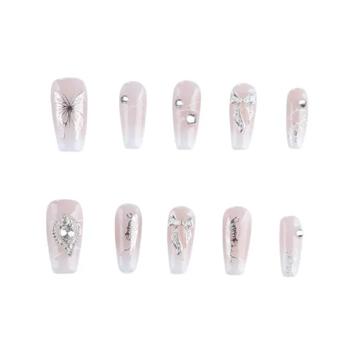BDQC Мягкий Светло-розовый Элегантность False Nail Осветляющий Бабочка 25 мм False Nail Средний LADDER Розово-белый