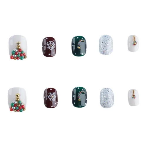 BDQC Childlike Минималистский стиль 3D-эффект Рождественская елка Осветляющий Укороченный False Nail 15 мм False Nail