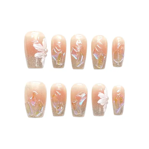 BDQC Мягкий Ледяной Прозрачный Камелия Осветляющий Ручная Работа Nail Art 20 мм Искусственный Ногтик Короткий ЛАДЬЕР Апельсиновый Градиент Милый