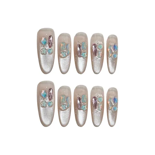 BDQC Кристальный камень Осветляющий Ручной Ногтей Градиент Кошачий глаз 25 мм False Nail Овал Телесный Градиент Кошачий глаз