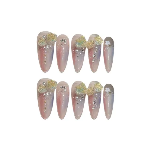 BDQC Мягкий Thousand Золотой Ветер 3D-эффект Камелия Elegance Brightening Nail Art 25mm False Nail Миндально-розовый Градиентный