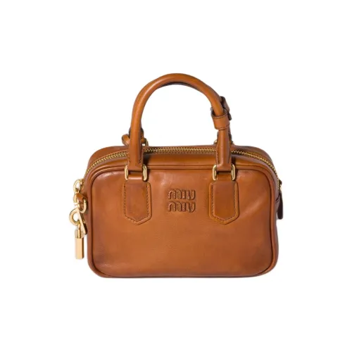 MIU MIU Arcadie Series Телячья кожа Bowling Bag Сумка через плечо Сумка Женская Коричневая