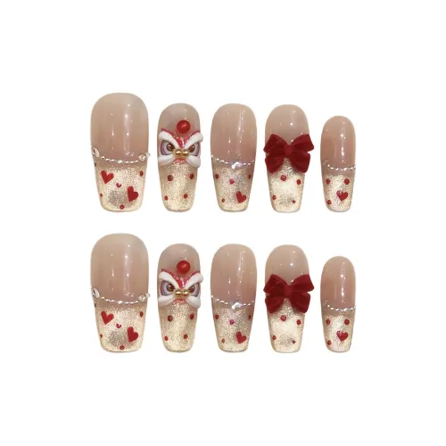 BDQC Осветляющий Кошачий глаз Handcrafted False Nail Лев Бант 25 мм False Nail Средний LADDER Красный Градиентный Стиль Instagram