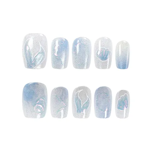 BDQC 3D-эффект Русалка Осветляющий Кошачий глаз False Nail Средний LADDER Светло-синий Градиентный Милый