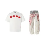 Белый пазл, короткое рукав, этнический узор, рубашка, с принтом, джинсы