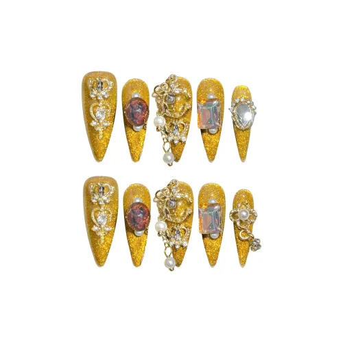 BDQC Luxury Style Сверкающий страз Осветляющий Nail Art 25 мм Искусственные ногти Миндаль Золотой Однотонный стиль Instagram