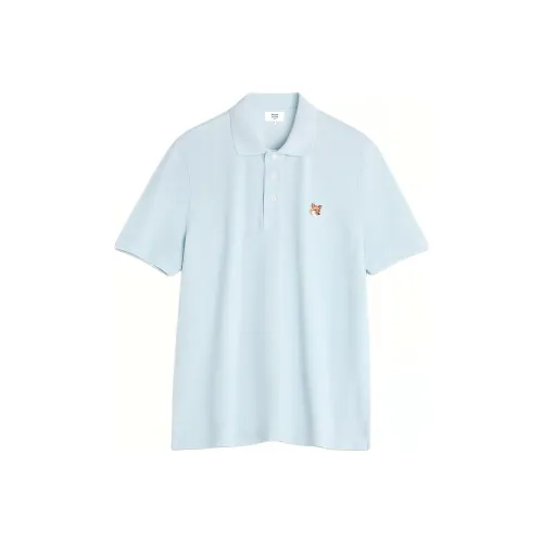 Maison Kitsune SS25 Поло Мужское Перистый Синий