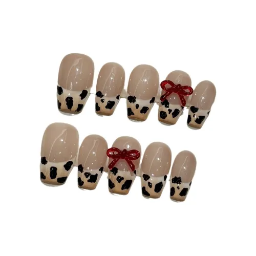 BDQC Urban CHIC Стиль 3D Эффект Bowknot Pink Brightening Leopard Print 20mm False Nail Short LADDER Nude Gradient Cute