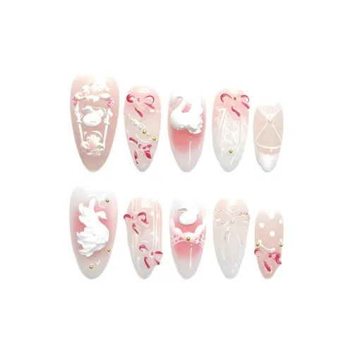 BDQC Мягкий 3D-эффект Модный Осветляющий Лебедь False Nail Миндаль MID Длина Розовый Румяна Стиль Инстаграм
