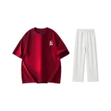 Комплект одежды (Благородный красный футболка с белым логотипом + бело-серые повседневные штаны Фотиния)