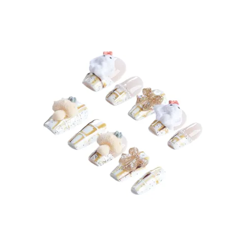 BDQC Детский 3D-эффект Осветляющий Бант Клетка Короткий Броня 15мм False Nail Короткий LADDER Бежевый Желтый Градиент Милый