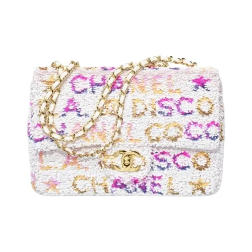 CHANEL Блестки Flip Сумка через плечо Маленькая Женская Белая и Розовая и Красная