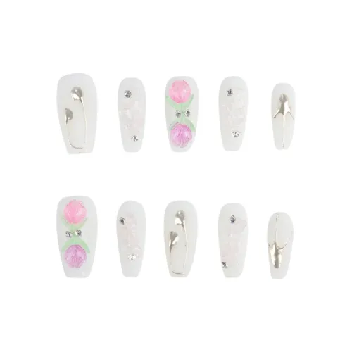 BDQC Мягкий Elegance Brightening Телесный 3D-эффект Тюльпан с Премиум Feel 25mm False Nail Короткий LADDER Белый