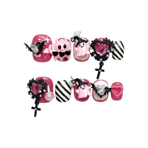 BDQC 3D-эффект Кожа Flattering Причудливый 15mm False Nail Короткий LADDER Розовый Однотонный Стиль Instagram