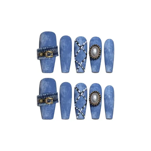 BDQC Синий Цвет холста Деним Осветляющий False Nail 25 мм False Nail Средний LADDER Однотонный Стиль Instagram